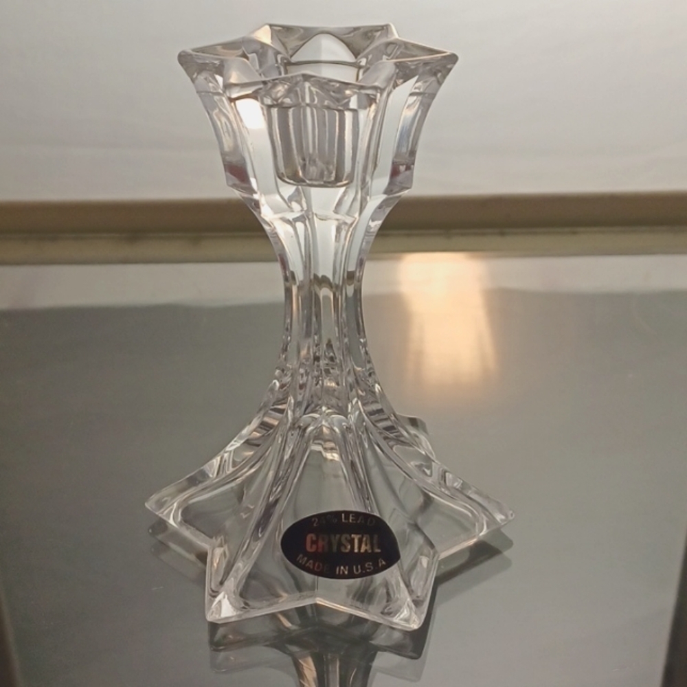 Crystal 24%lead candle holder 4 in. Clear